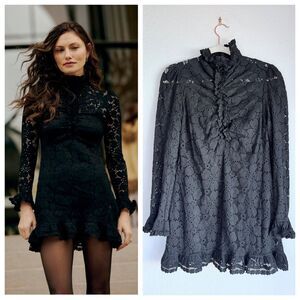 Zimmermann SS25 Lace Long Sleeve Mock Neck Tunic or Mini Dress in Black Size 2 M